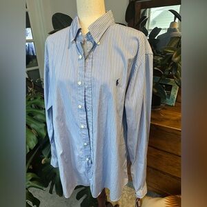 Ralph Lauren men’s custom fit blue striped long sleeve button down shirt size XL